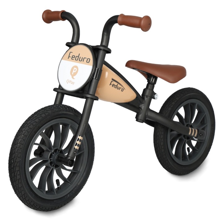Qplay Feduro futóbicikli, 12" kerekek, fém váz, bézs, 3-6 éves gyerekeknek