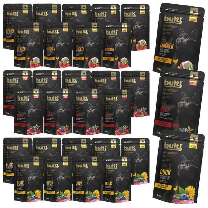BULTI nedves macskaeledel szett, 30x100g, 3 íz