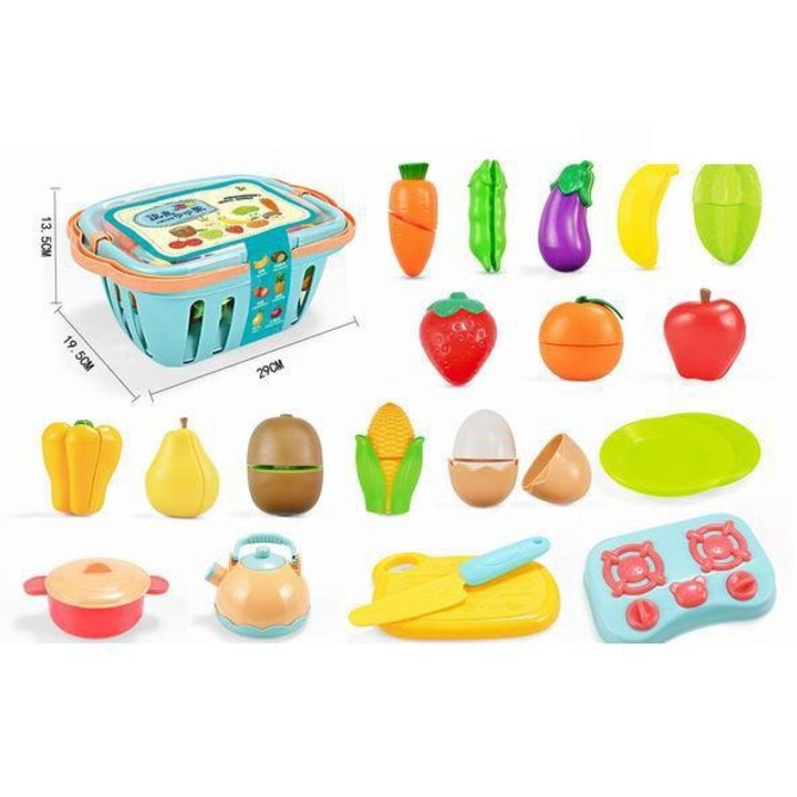 Cos cu fructe si legume pentru taiat, dimensiune 29x19,5x13,5cm, set, pentru bucatarii copii