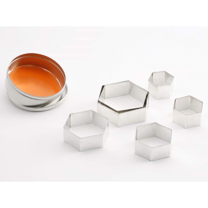 Set 6 Forme Fursecuri Hexagonale, Inox, 4.5-9.5 cm, Ambalat in Cutie Metalica