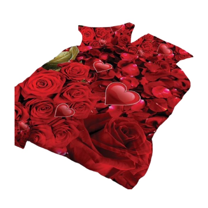 Ágynemű, 3D, 4 részes, gumis nélküli, 1 személyes 155x200 cm, rózsacsokor mintás