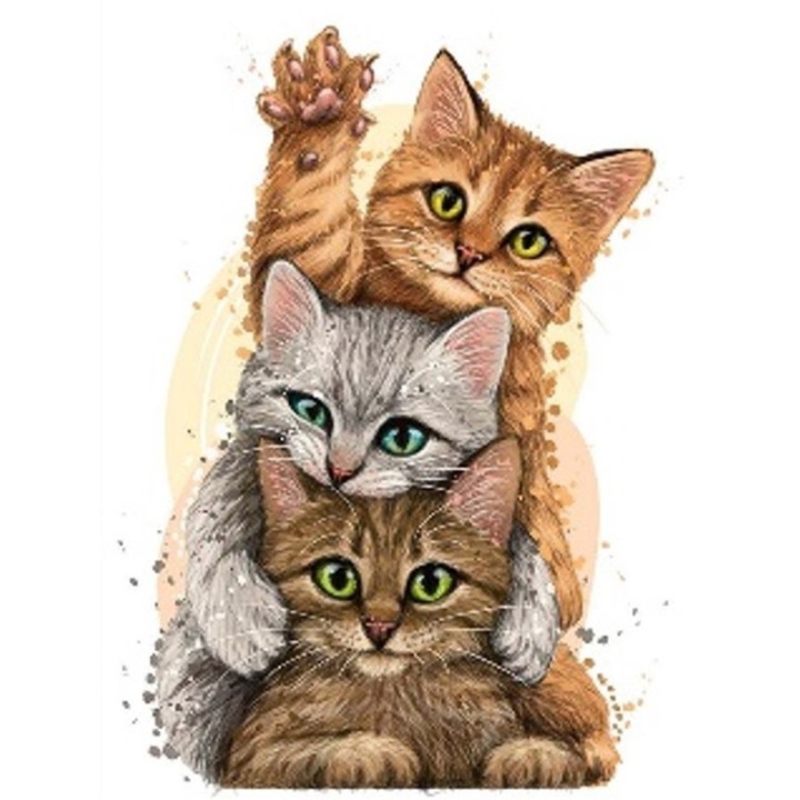 Mozaic cu diamante, model 3 pisici