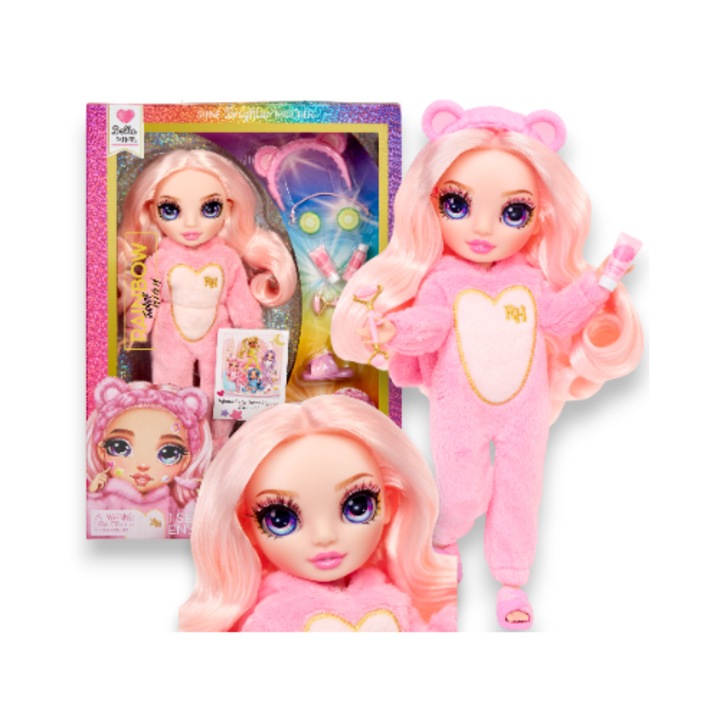 Papusa Bella Parker, set petrecere pijama, roz, 23 cm, MGA