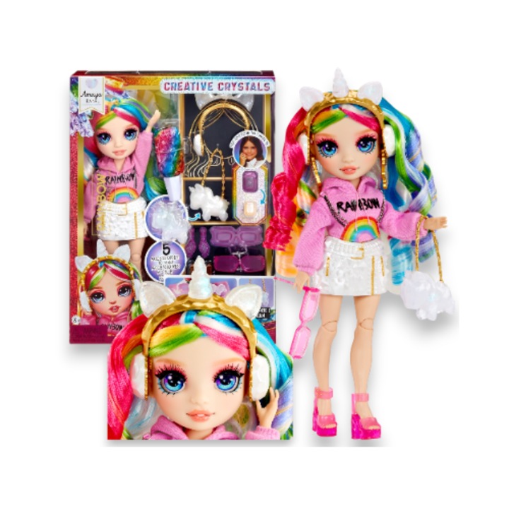 Papusa Rainbow High Creative Crystals Amaya Raine, 28 cm, set cu accesorii, multicolor, 30x23x8 cm