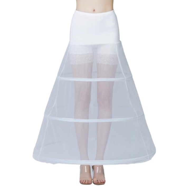 Crinolina BEAUTELICATE, marimea L, 3 cercuri, transparenta, cu talie ajustabila, culoare alb