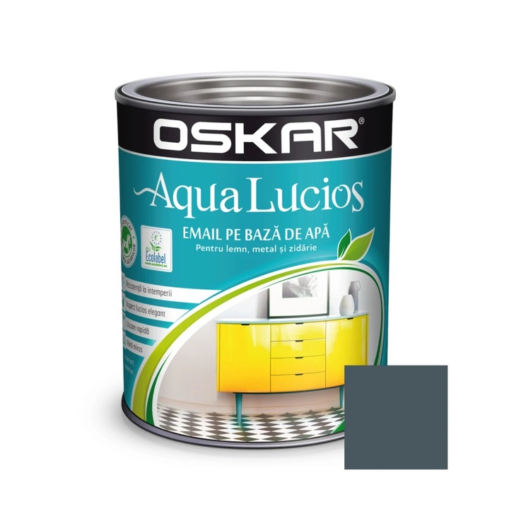 Festék fa / fém, Oskar Aqua fényes, beltéri / kültéri, vízbázisú, grafit szürke, 0.6 L