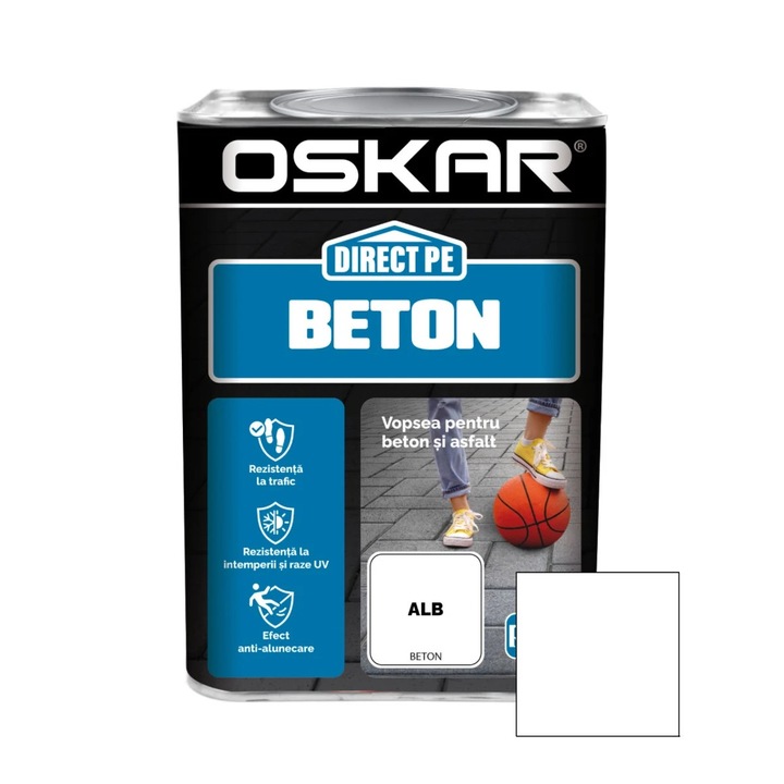 Vopsea alchidica Direct pe beton Oskar, interior / exterior, alb, 0.75 L