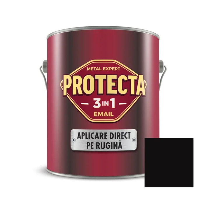 Vopsea alchidica pentru metal, Protecta 3 in 1 direct pe rugina, interior / exterior, negru, 2.5 L