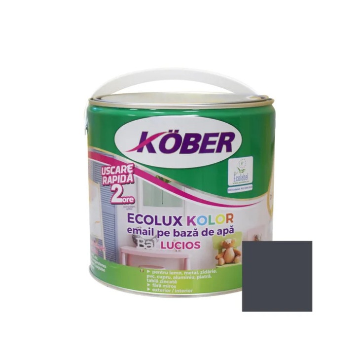 Kober Ecolux Kolor fa / fém festék, beltéri / kültéri, vízbázisú, fényes, antracitszürke, 2.5 L