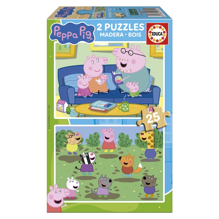 Puzzle Educa Peppa Pig 2 in 1, 2 x 25 piese, 26x18cm