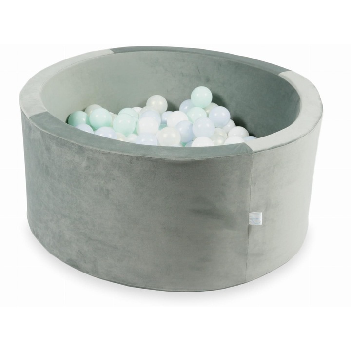 Bazin de joaca cu bile 300 buc, mimii, 90x40cm, gri Velvet, bile albastre, perlate, opalescente, albe