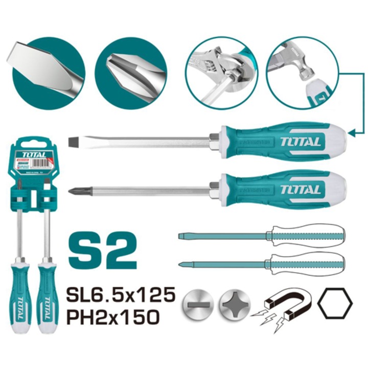 Set surubelnite cu impact, magnetizate, TOTAL, SL, PH, 2 bucati