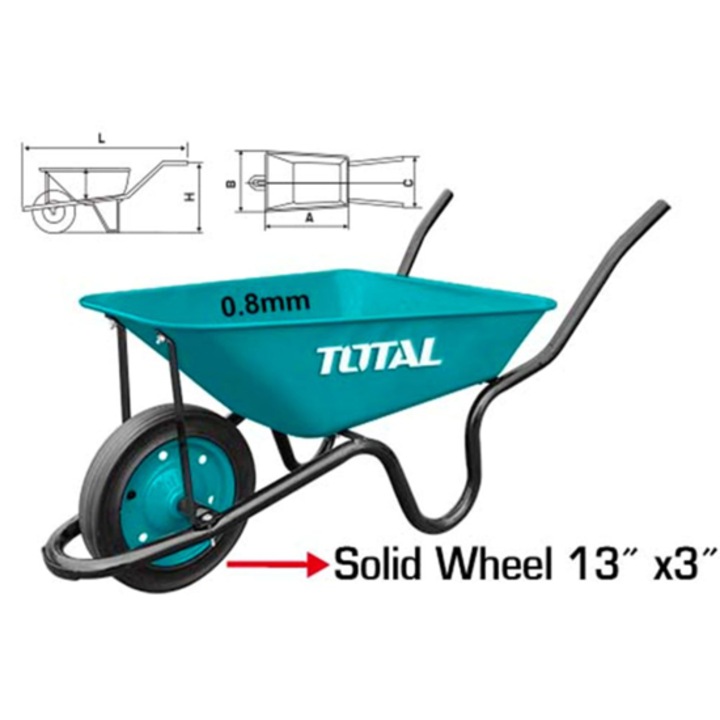 TOTAL carucior de mana, 1 roata, 60 L