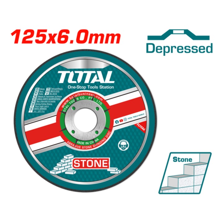 TOTAL INDUSTRIAL disc de slefuit piatra, convex, Ф 125 x 6 x 22.2 mm