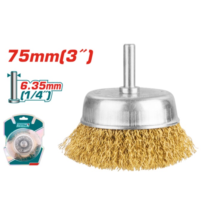 TOTAL perie de sarma tip cupa cu tija, 75 mm