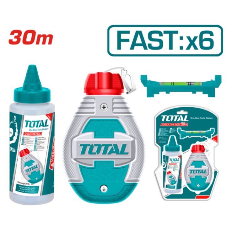 Fir de trasare pentru zidari, creta si mininivela TOTAL INDUSTRIAL, 30 m