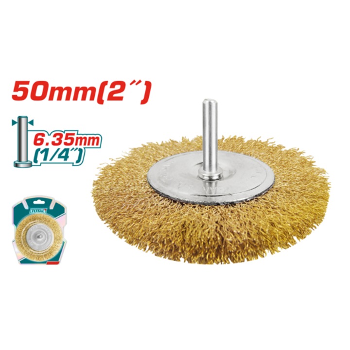 Perie sarma tip disc cu tija TOTAL, 50 mm