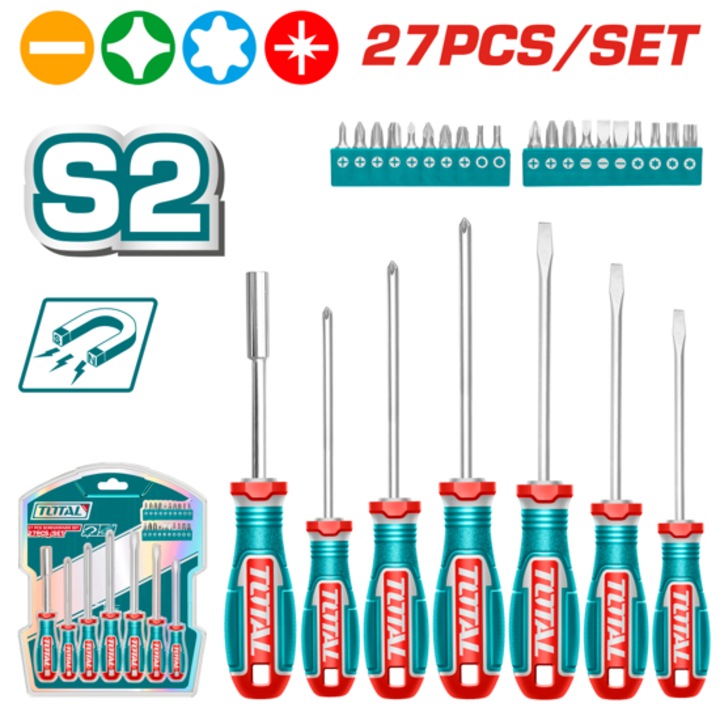 Set surubelnite si biti, magnetizat TOTAL INDUSTRIAL, 27 buc