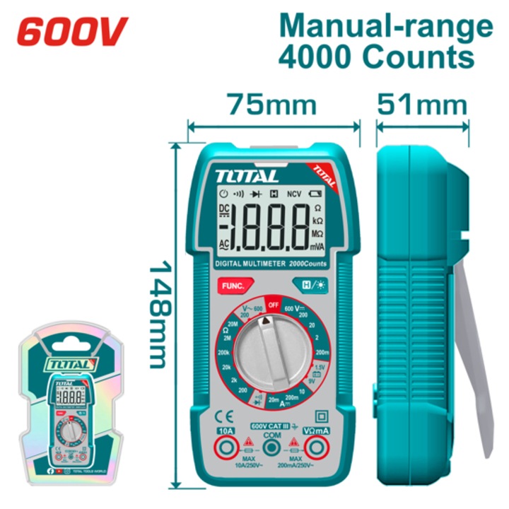 TOTAL TMT536002 digitális multiméter, 600 V