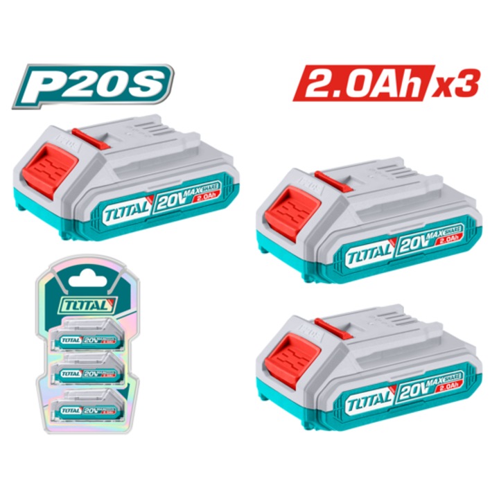 TOTAL INDUSTRIAL pachet de acumulatori, 20 V, 2 Ah, 3 buc