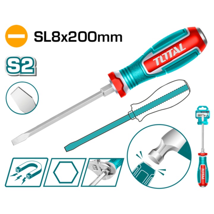 Surubelnita de impact dreapta, magnetizata, cu suport TOTAL INDUSTRIAL, SL 8 x 200 mm
