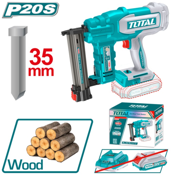 TOTAL INDUSTRIAL akkumulátoros tűzőgép, F15 - F35, 20 V, akkumulátor nélkül