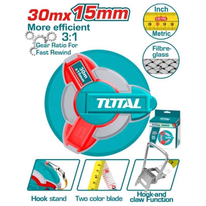 TOTAL INDUSTRIAL banda geodezica, 30 m, 15 mm