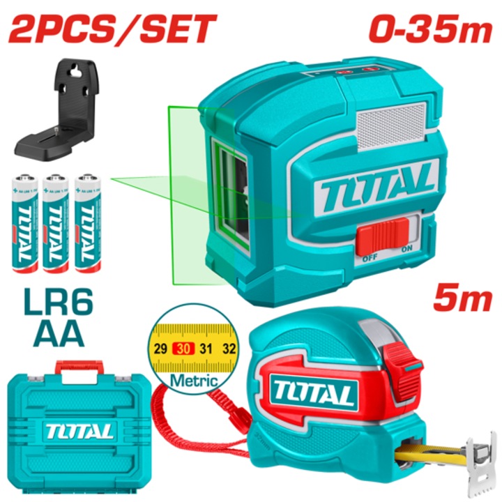 Set nivela laser si ruleta metrica TOTAL INDUSTRIAL