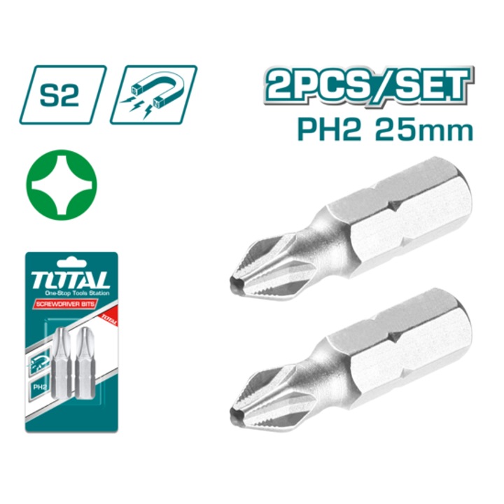 TOTAL Bit industrial, PH2 x 25 mm, 2 buc