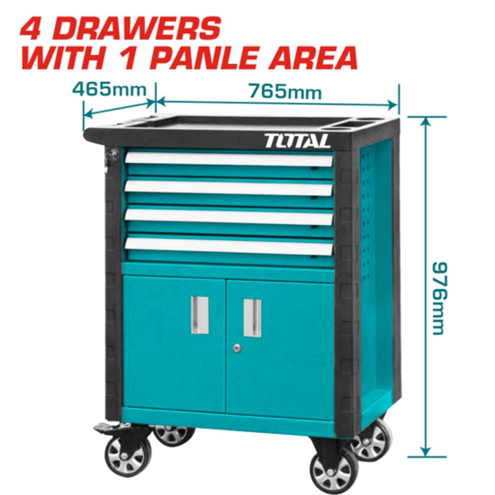 TOTAL INDUSTRIAL carucior de scule, 4 sertare, gol