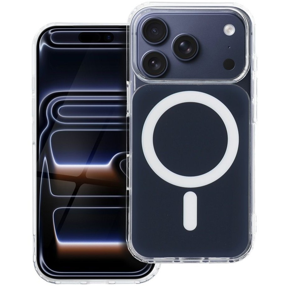 Husa compatibil cu iPhone 17 Pro Max Clear Daden Fusion MagCover, Compatibila MagSafe, Protectie Camera, Antisoc, Transparent cu spate albastru