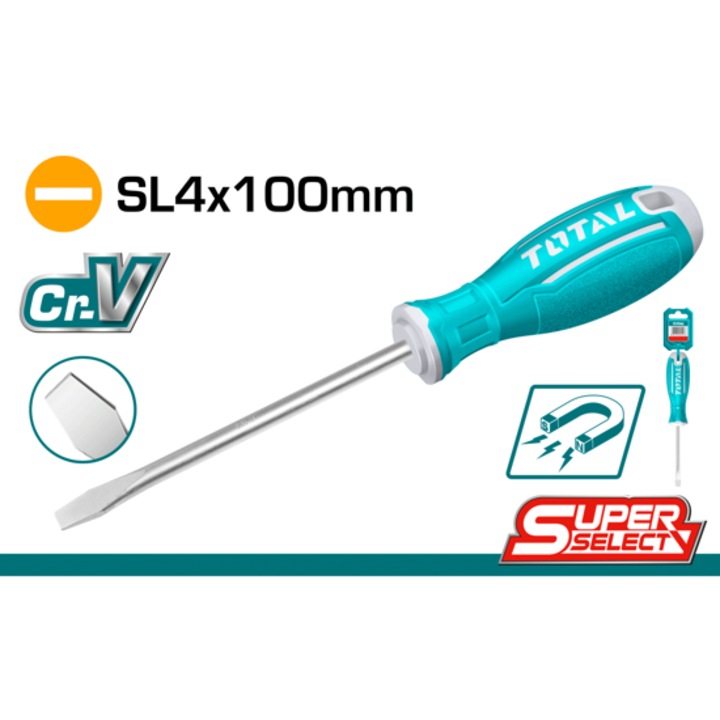Surubelnita dreapta, magnetizata TOTAL, CrV, SL 4 x 100 mm