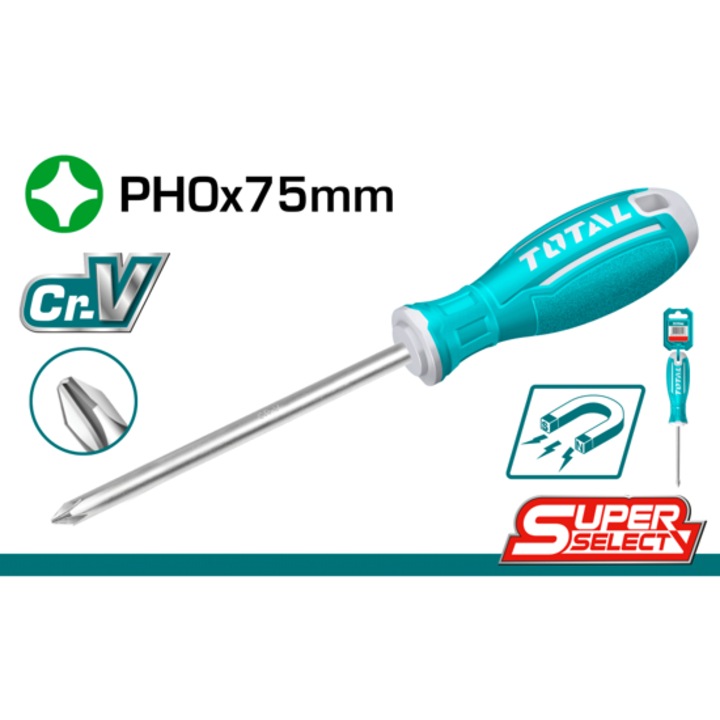 Surubelnita, magnetizata, TOTAL, PH 0 x 75 mm