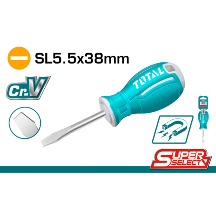 Surubelnita dreapta, magnetizata TOTAL, CrV, SL 5.5 x 38 mm