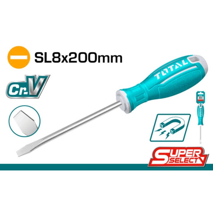 Surubelnita dreapta, magnetizata TOTAL, CrV, SL 8 x 200 mm