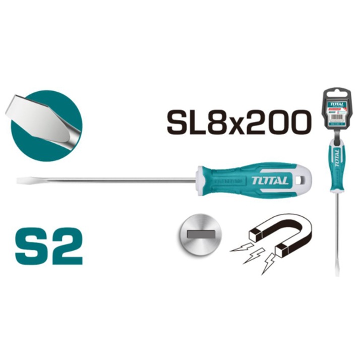 Surubelnita dreapta, magnetizata, suport, TOTAL INDUSTRIAL, SL 8 x 200 mm