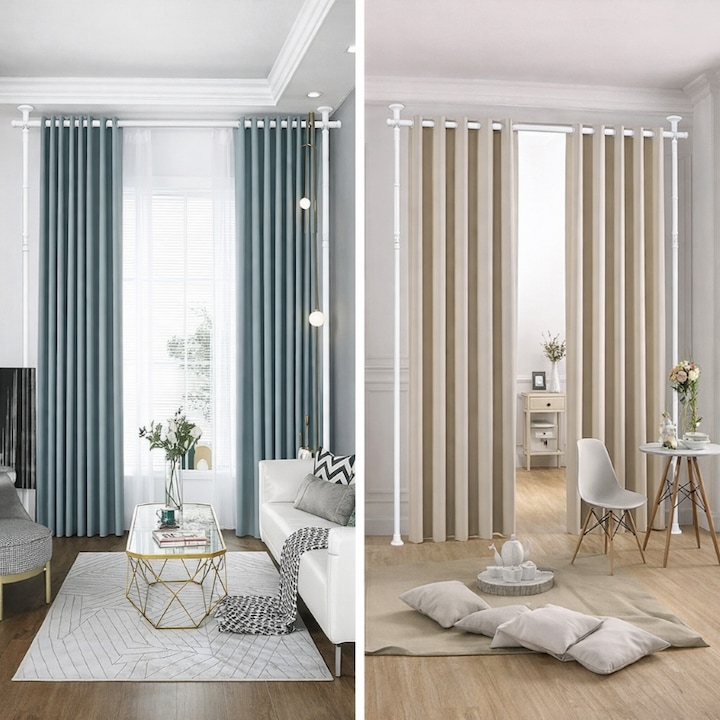 Separator de camera cu tija pentru perdea, fara gaurire, pentru delimitarea spatiului