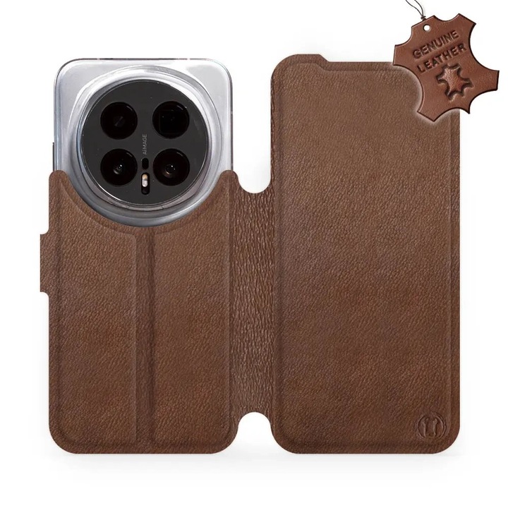 Естествен кожен флип калъф за телефон Honor Magic 8 Pro 5G, кафяв, със стойка и магнитно закопчаване