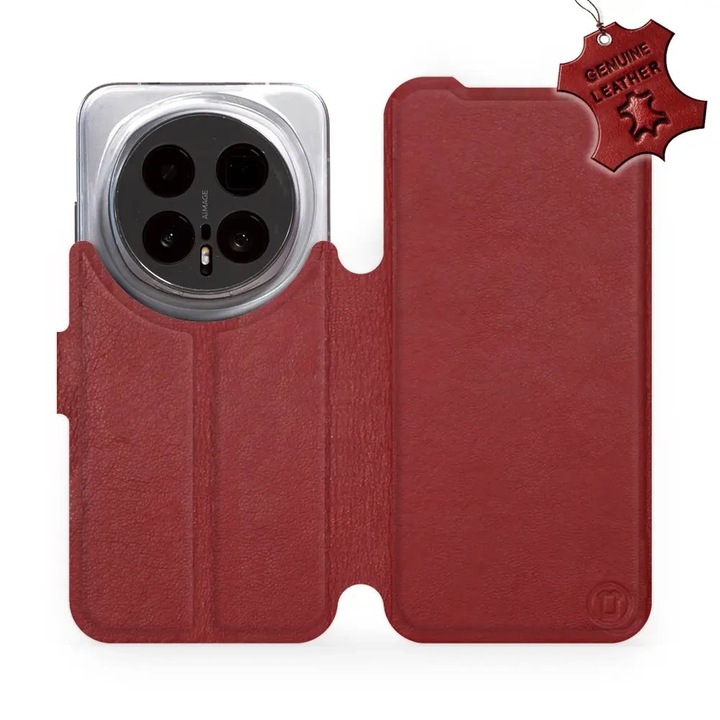 Естествен кожен калъф за телефон Honor Magic 8 Pro 5G, червен, със стойка и магнитно закопчаване