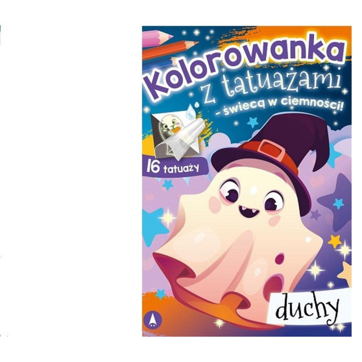 Culoare cu tatuaje temporare, Duchi, 16 tatuaje care stralucesc in intuneric, multicolor, 21x28cm