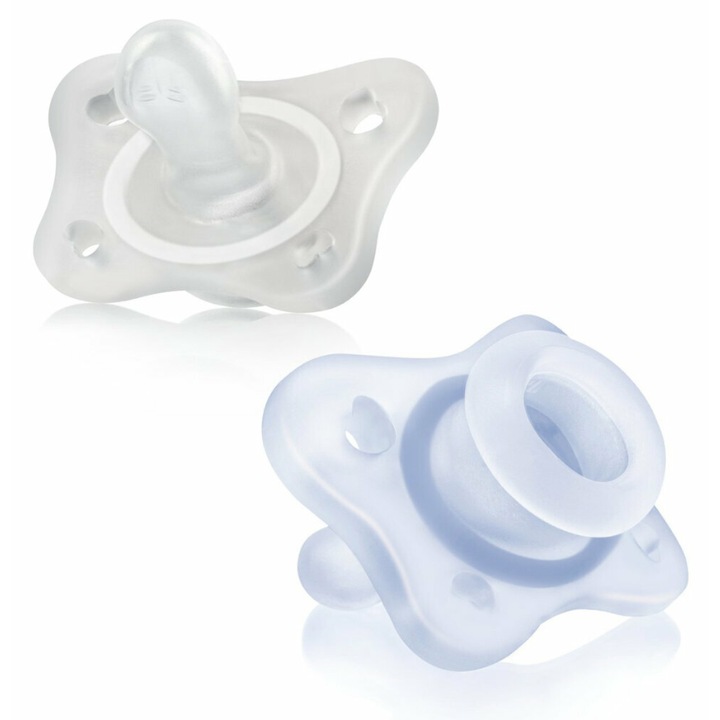 Chicco Physio Mini Soft, 2 db cumisüveg szett, puha szilikon, sterilizálható, kék, 0-2 hónap