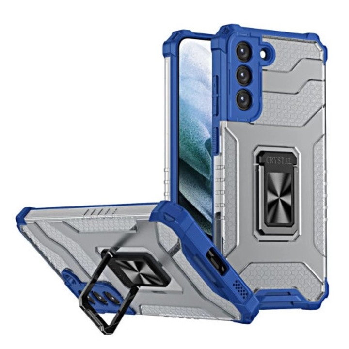 Husa telefon hibrida 4kom.pl Crystal Ring Case, TPU + PC, albastra, pentru Samsung Galaxy S22+