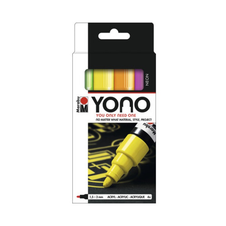 Set 4 markere neon Marabu Yono 1, 5-3 mm