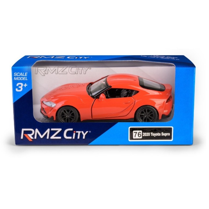 Masinuta RMZ Toyota Supra rosie, 18928, metal si plastic, cu usi deschise, dimensiuni 10x15x22cm