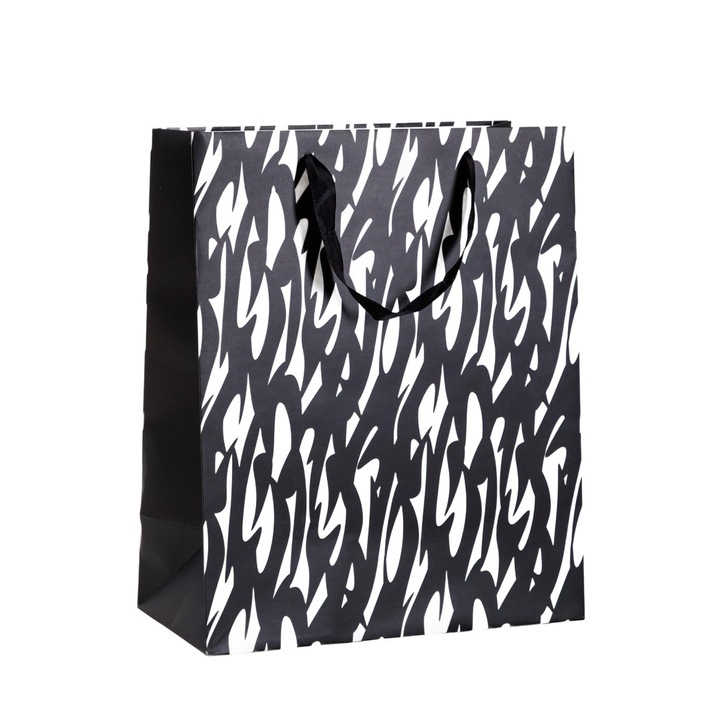 Punga cadou CYMKA alb-negru mare 14x27x33 cm HOMLA