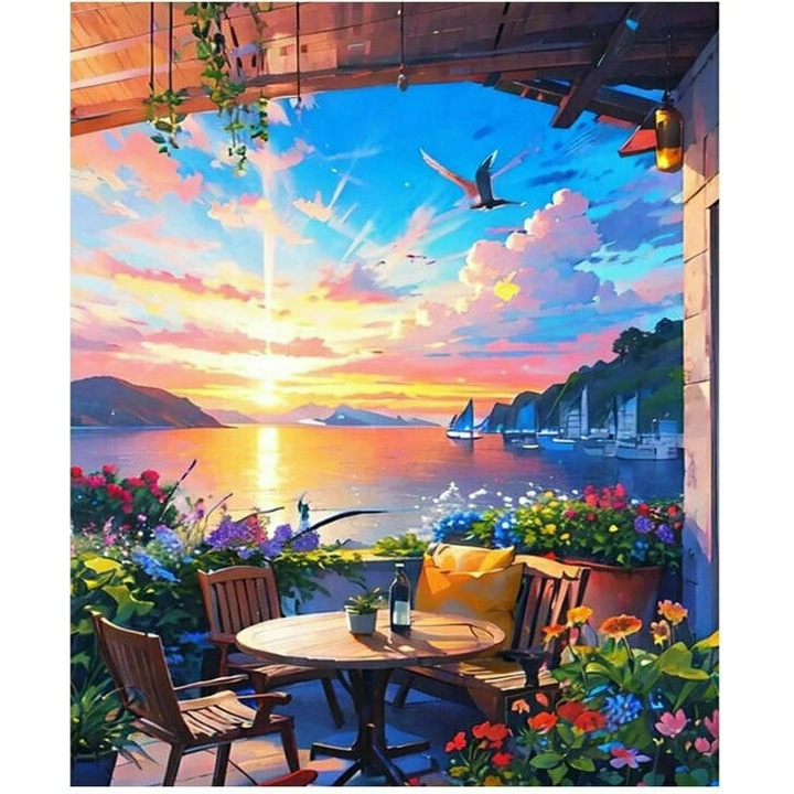 Комплект картина по номера, Къща с тераса, 40x50см, 7+