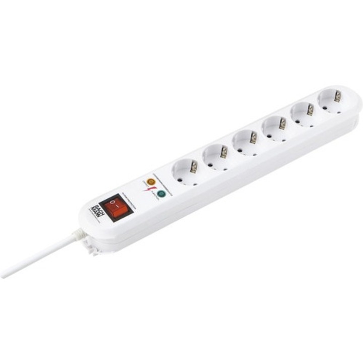 Bachmann Smart elosztó, 6 aljzat, 1,5 m, 3680 W, fehér, kapcsolóval, túlfeszültség-védelemmel