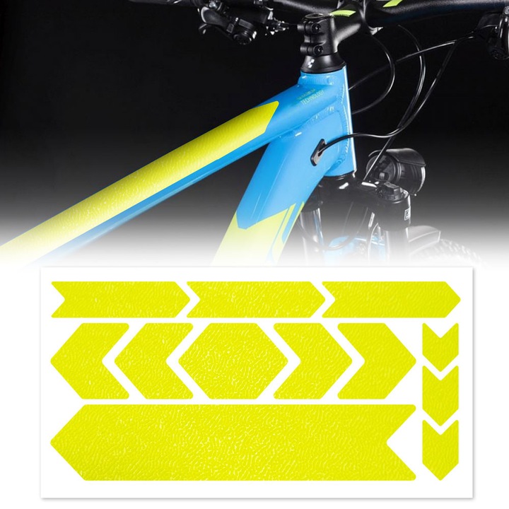 Kit adeziv pentru protectia cadrului bicicletei MTB, galben fluorescent, 35 x 17.5 cm