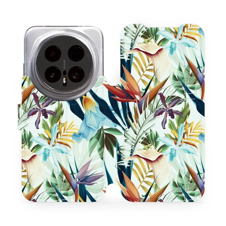 Калъф флип Mobiwear за телефон Honor Magic 8 Pro 5G, флорален дизайн, магнитно закопчаване, многоцветен