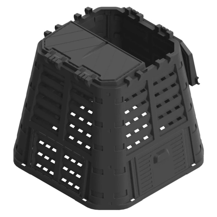 Lada compost / compostor gradina Patrol, din PVC, negru, fara baza, 480 L